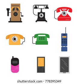 Phone history. Evolution. Flat colour design vector icon set. Illustration