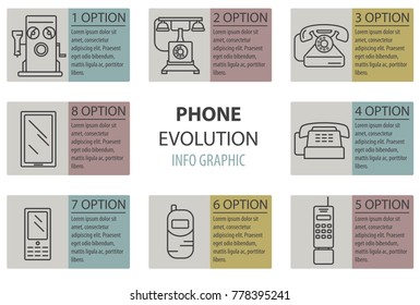 Phone history. Evolution. Thin line design vector infographic. Illustration
