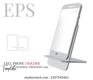 Plantilla de portador de teléfono con líneas de corte de la caja. Vector con corte de muda, capas de corte láser. Cargador de teléfono móvil. Diseño creativo de empaque. Blanco, en blanco, aislado, se burla de fondo blanco