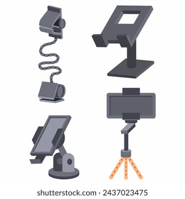 Phone holders vector cartoon set isolated on a white background.