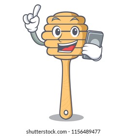 With phone honey spoon character cartoon