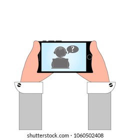 phone horizontally in hands with the operator on the screen