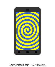 Phone hypnosis. Smartphone screen hypnotizes. vector illustration