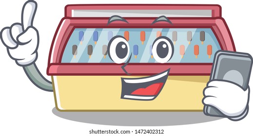 With phone ice cream freezer isolated the mascot