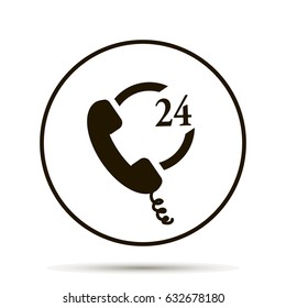 Phone icon 24 hours support. Handset. On a white background.