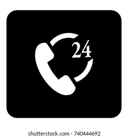 Phone icon 24 hours support. Handset vector illustration. Vector white illustration on black background