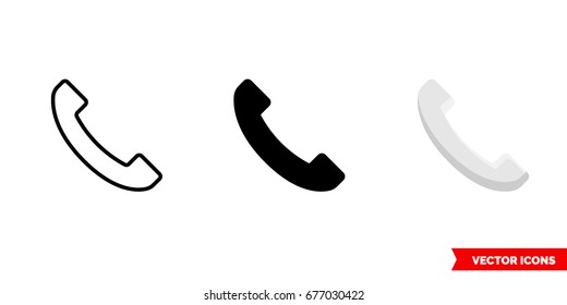 Phone icon of 3 types: color, black and white, outline. Isolated vector sign symbol.