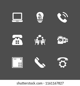 phone icon. 9 phone set with old telephone, chat, laptop icon and call vector icons for web and mobile app