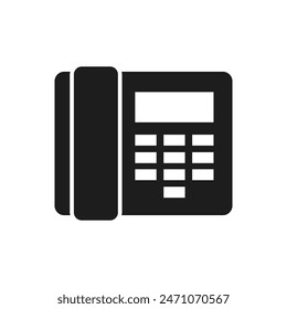 Icono del teléfono en glifo plano negro, estilo relleno aislado sobre fondo blanco