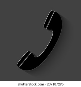 phone icon - black vector illustration with shadow on dark background