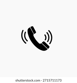 Icono de teléfono en negro con ondas. Icono del teléfono en estilo plano. Símbolo del teléfono aislado en el fondo blanco. Ilustración vectorial del icono de la llamada en negro. 