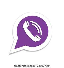 Phone icon in bubble speech on white background. Purple messenger icon with phone handset in a circle. Ideal for chat apps, contact buttons, and social media UI design.