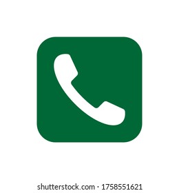 Icono de teléfono. Llamar al símbolo de la aplicación. Botón cuadrado verde. Logo de la interfaz plana. Señal de teléfono de forma simple. Aislado sobre fondo blanco. Imagen de la ilustración del vector.