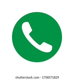 Icono de teléfono. Llamar al símbolo de la aplicación. Botón verde redondo. Logo de la interfaz plana. Señal de teléfono de forma simple. Aislado sobre fondo blanco. Imagen de la ilustración del vector.