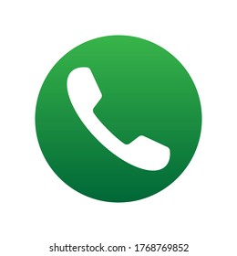 Phone icon. Call application symbol. Green round button. Flat interface logo. Simple shape telephone sign. Isolated on white background. Vector illustration image.