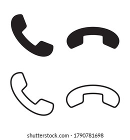 Telefonsymbol. Rufen Sie das Anwendungssymbol auf. Flaches Schnittstellenzeichen. Einfaches altes Telefonlogo in Form. Einzeln auf weißem Hintergrund. Vektorgrafik.