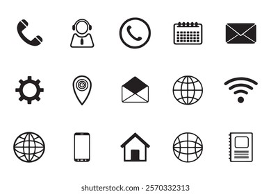 Phone icon, call icon, email, envelope, Wi-Fi icon, wireless connection icon