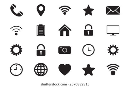 Phone icon, call icon, email, envelope, Wi-Fi icon, wireless connection icon