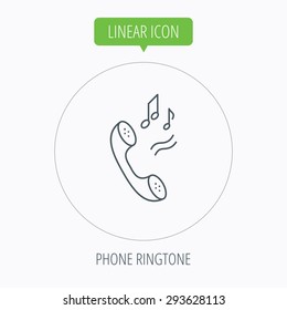 Phone icon. Call ringtone sign. Linear outline circle button. Vector