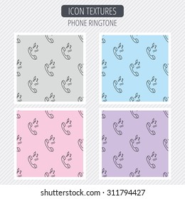 Phone icon. Call ringtone sign. Diagonal lines texture. Seamless patterns set. Vector
