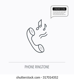 Phone icon. Call ringtone sign. Linear outline icon. Speech bubble of dotted line. Vector