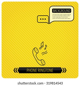 Phone icon. Call ringtone sign. Chat speech bubbles. Orange line background. Vector