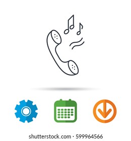 Phone icon. Call ringtone sign. Calendar, cogwheel and download arrow signs. Colored flat web icons. Vector