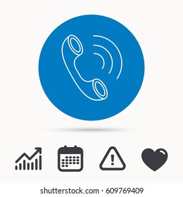 Phone icon. Call sign. Calendar, attention sign and growth chart. Button with web icon. Vector