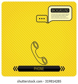 Phone icon. Call sign. Chat speech bubbles. Orange line background. Vector