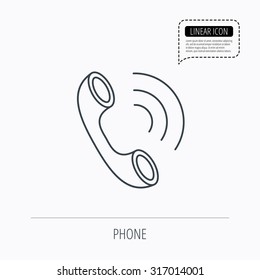 Phone icon. Call sign. Linear outline icon. Speech bubble of dotted line. Vector