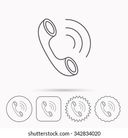 Phone icon. Call sign. Linear circle, square and star buttons with icons.