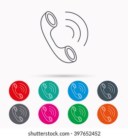 Phone icon. Call sign. Linear icons in circles on white background.