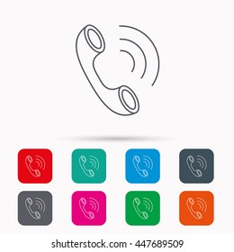 Phone icon. Call sign. Linear icons in squares on white background. Flat web symbols. Vector