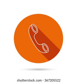 Phone icon. Call sign. Round orange web button with shadow.