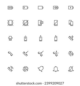 phone icon, cellphone notification icon and prohibition on cellphones, vector eps 10