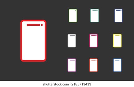  phone icon. cellphone sign, set of isolated smartphone in different vivid colors. Bright icon, sign, symbol for UI design. Mobile device and gadget. Vector illustration