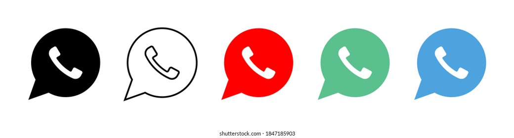 Phone icon. Chat bubble icon. Vector isolated elements. Black, green, red button in the smart phone.