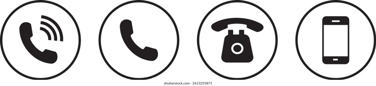 Phone icon collection and vactor. phone call icon button. smartphone ringing symbol on Transparent background
