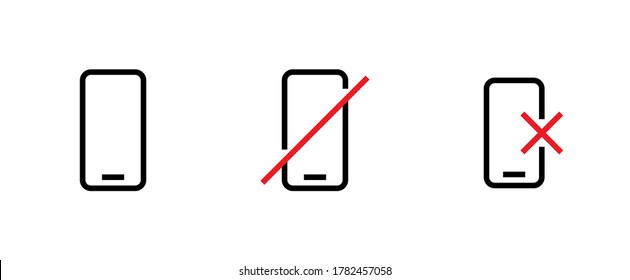 Phone icon, Disable and Del smartphone. Set of vector isolated black icon on a white background. Editable Line