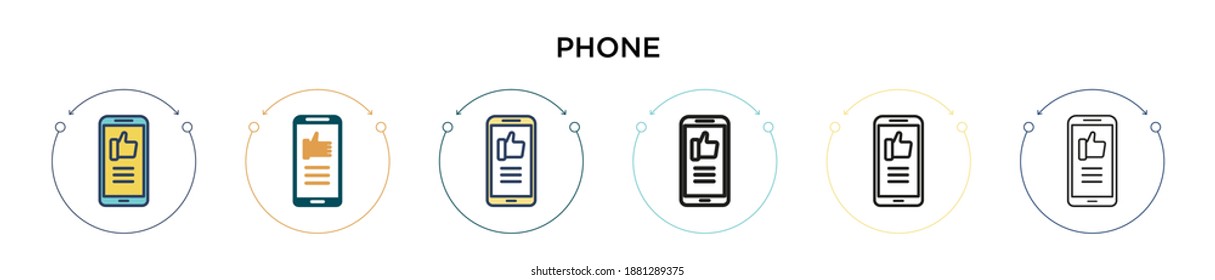 Phone icon in filled, thin line, outline and stroke style. Vector illustration of two colored and black phone vector icons designs can be used for mobile, ui, web