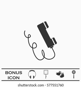 Phone icon flat. Black pictogram on white background. Vector illustration symbol and bonus button