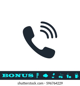 Phone icon flat. Black pictogram on white background. Vector illustration symbol and bonus button
