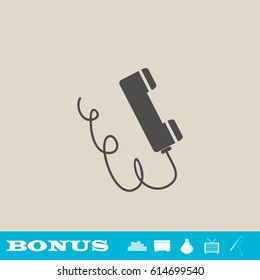 Phone icon flat. Grey pictogram on light background. Vector illustration symbol and bonus button real estate, ottoman, vase, tv, fishing rod