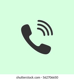 Phone icon flat. Grey vector symbol on green background