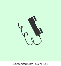 Phone icon flat. Grey vector symbol on green background