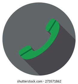 Phone icon. Flat round button with long shadow.