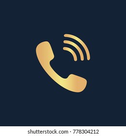 Phone icon flat. Simple gold pictogram on dark background. Vector illustration symbol