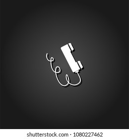 Phone icon flat. Simple White pictogram on black background with shadow. Vector illustration symbol