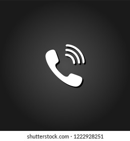 Phone icon flat. Simple White pictogram on black background with shadow. Vector illustration symbol