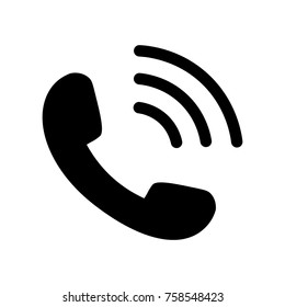 Phone Icon in flat style isolated on white background. Vector illustration in black. Handset sign with waves for logo, app or web design.